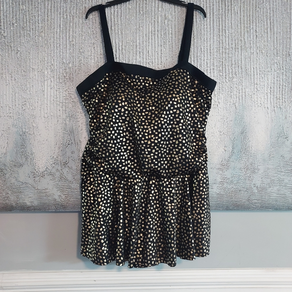 Swimsuits For All Gold and Black Polka Dot One Piece Swimsuits Dress Plus Sz-28